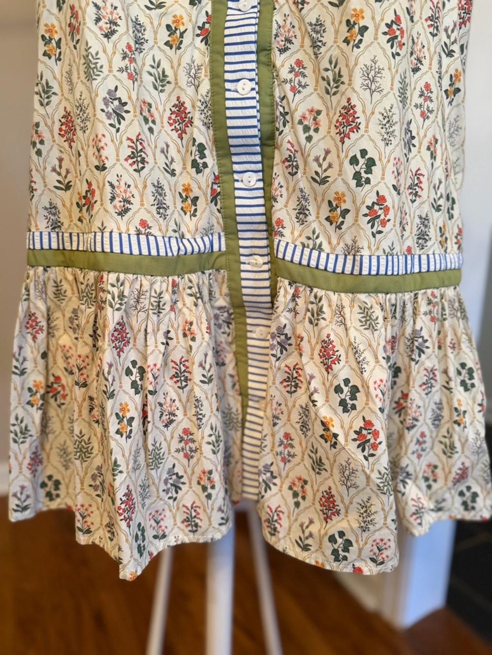 Entro Botanical Printed Sleeveless Collared Dress with Green, Blue, & White Trim - Picture 3 of 4